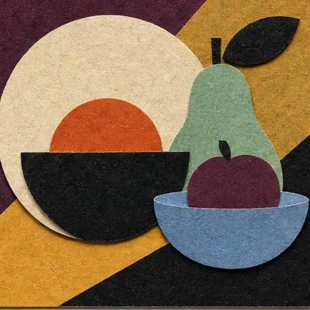 A plate of food, cut from paper